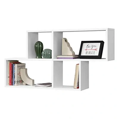 Immagine di Mensola da Parete con 4 Scomparti a Cubo/Rettangolo 100 x 19,5 53 cm Scaffale Pensile Ripiani Portaoggetti Libreria Bianco