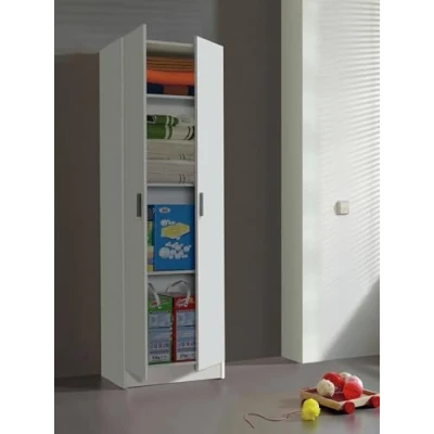 Immagine di Dmora Armadio Multiuso a Due Ante battenti e Tre Ripiani Regolabili, Colore Bianco, cm 59 x 37 h180