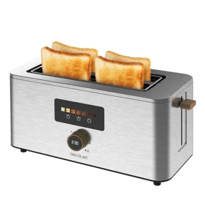 Immagine di Cecotec Tostadora Vertical 2 Fessure Lunghe Touch&amp;Toast Extra Double. 1500 W, 4 Fette di Pane, Larghe 3,5 cm, Touch Screen e Manopola Digitale, Finiture in Acciaio Inossidabile