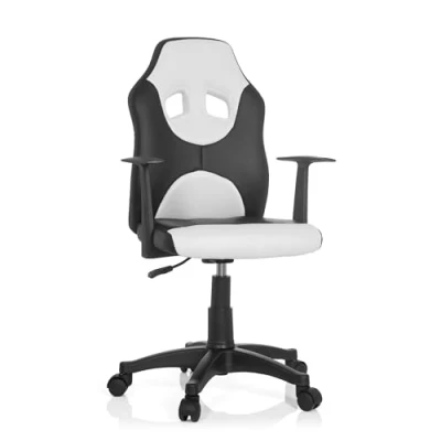 Immagine di HJH Office 670830 Sedia da Ufficio Girevole per Bambini KID GAME AL Similpelle, Scrivania Regolabile in Altezza con Braccioli, Nero/Bianco