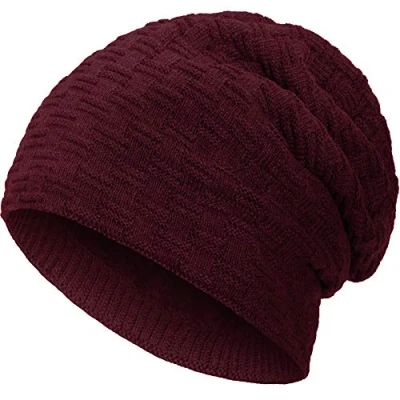 Immagine di Compagno Caldo Berretto Foderato Invernale Beanie Modello intessuto con soffice Fodera Interna in Pile, Colore:Velluto Rosso Scuro