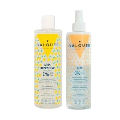 Immagine di Valquer Laboratorios Pack Shampoo e balsamo preventivo per bambini in età scolare. Prevenzione dei pidocchi. Con olio di melaleuca 400 ml + 300