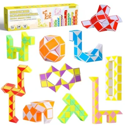 Immagine di ECHOCUBE dadi magici a forma di serpente, confezione da 10 pezzi, 24 blocchi velocità per sacchetti feste, giocattolo feste (colore casuale)