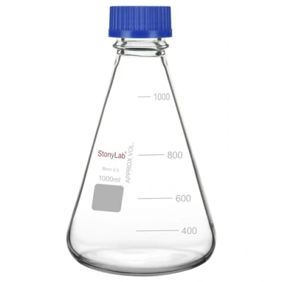 Immagine di stonylab Matraccio Erlenmeyer con Tappo Avvitato Blu, Conico in Vetro Borosilicato Graduato per Laboratorio, 1000 ml