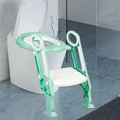 Immagine di Riduttore WC per Bambini con Scaletta, Scaletta Bambini, Pedali Stabili e Antiscivolo Morbido Cuscino in Poliuretano, Portatile Pieghevole Vasino Sedia