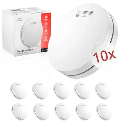 Immagine di ALPENLUFT Rivelatore di fumo 10 anni batteria, sensore piatto, rilevatore fumo, Senza perforazione, lampeggiamento LED Protezione antincendio da (Set con 10)