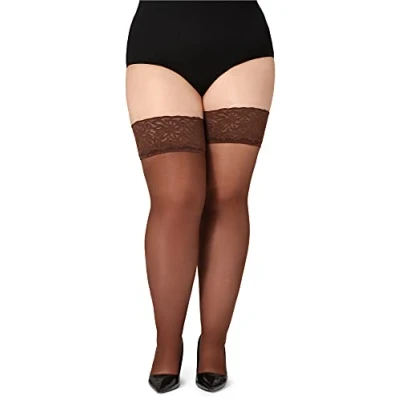 Immagine di Bellivalini Calze Autoreggenti con Pizzo Plus Size Donna 40 DEN BLV 1127 (Bronzo, 3XL)