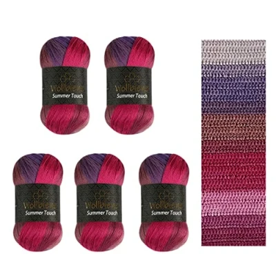 Immagine di Wollbiene Summer Touch Batik, 5 gomitoli di lana da 100 grammi, multicolore con gradiente, 500 g mercerizzata in microfibra acrilica (508 viola viola)