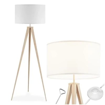 Immagine di TecTake® Lampada da Terra con Paralume in Tessuto Effetto Lino, Treppiede Robusto Acciaio, Luce Salotto Interruttore a Pedale, Piantana Design Moderno Rovere