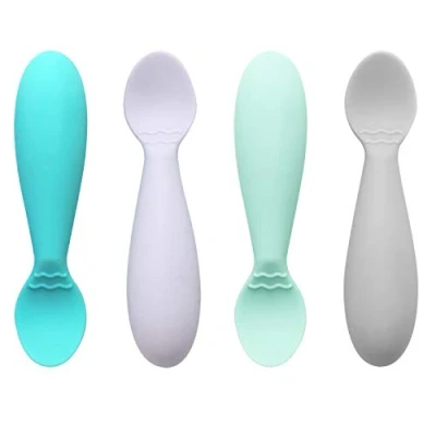 Immagine di PandaEar posate Bambini Svezzamento Cucchiaino silicone Neonato Confezione da 4 set pappa in morbido con manico per grasso mesi 2 anni