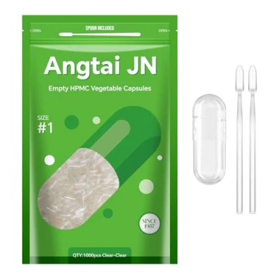Immagine di Angtai JN Capsule Vuote Vegetali Taglia 1 Chiavi per Riempimento con 2 Micro Cucchiai, Fai Da Te Compatibili Dimensioni di 1, 1000 Unità