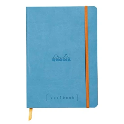 Immagine di RHODIA 117747C Taccuino flessibiIe BULLET JOURNAL GOALBOOK turchese A5 Puntinato Dot 240 pagine Carta Clairefontaine Avorio 90g 2 Segnapagina, Chiusura con elastico Copertina Simil Cuoio