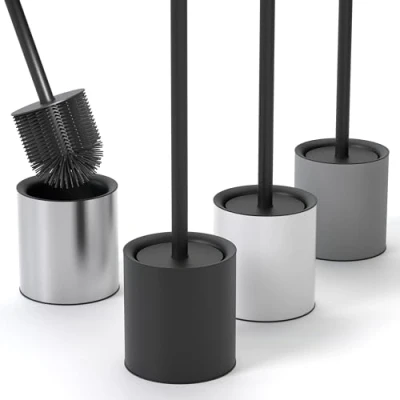 Immagine di SAVEGA scopino per WC in silicone e acciaio inox antibatterico con elegante porta Design Spazzola paraspruzzi Scopa (nero)