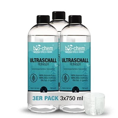 Immagine di Bio Chem Prodotto per pulitore a ultrasuoni 3 x 750ml + misurino Detergente gioielli, orologi, occhiali, argento Additivo pulitori ad alta pressione gioielli in