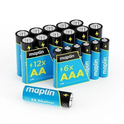 Immagine di Maplin 12 batterie alcaline AA LR6 / 6 x AAA LR03 1,5 V, durata 7 anni, alte prestazioni