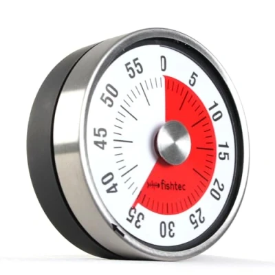 Immagine di FISHTEC Timer da Cucina Meccanico e Magnetico INOX Display Tempo Rimanente con Allarme Acustico di Cottura, Ecole, Aula 60 Minuti 8 X 3.5 cm