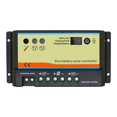 Immagine di regolatore di carica solare 10A 12V 24V auto Dual batteria con per camper, caravan, barca o qualsiasi sistema due batterie banche