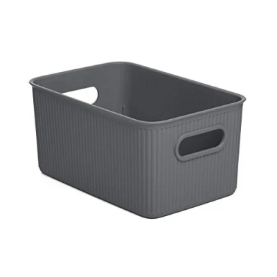 Immagine di TATAY Set di 4 panier de Rangement Rectangulaire Baobab, Capacité 5L, Polypropylène, Sans BPA, Gris Anthracite. Mesure 18,1 x 27,2 13 cm