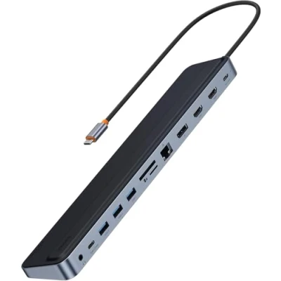 Immagine di Baseus 11 in 1 Docking Station Hub USB C Triple Display Adattatore con 2 4K HDMI, VGA, 3 3.0, 60W PD, Lettore di schede SD/TF, Ethernet, Audio da 3,5 mm per MacBook Pro/Air e Windows
