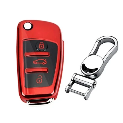 Immagine di M.JVisun Morbido TPU Chiave Auto Protettiva Custodie Cover per Audi A1 A3 A4 A6 A8 Quattro Q2 Q3 Q7 R8 RS3 RS6 S3 S6 TT TTS Lucido Rosso Metallo Portachiavi