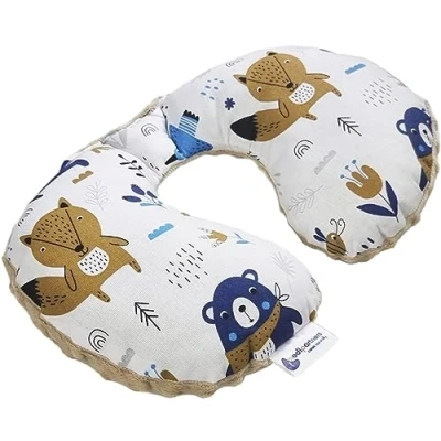 Immagine di Medi Partners Cuscino cervicale per bambini 100% Cotone/Minky Cuscinetti Auto il collo del sonno da Viaggio in Passeggino (Boho con Minky beige)