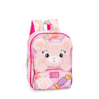 Immagine di Mofu Zainetto Bambina Ufficiale Mofu, Ideale per Asilo e Tempo Libero, con Spallacci Imbottiti, Retro Fondo Termoformati, Pratiche Chiusure a Zip, 23x30Hx10 cm, Orso