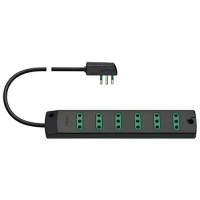 Immagine di VIMAR FP00402.C Presa mobile multipla con 6 uscite SICURY P11 (piccole), cavo 1,5 m e spina piatta 2P+T 10A (piccola) standard italiano tipo SPA11, Nero