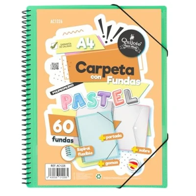 Immagine di Starplast Cartella buste Spirale Flessibile 60 trasparenti, A4, chiusura elastica, copertina in polipropilene, personalizzabile, per uso scolastico e ufficio colore Verde Pastello
