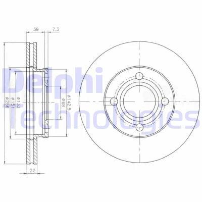Immagine di DELPHI BG2272 Disco freno 257 22 4 ventilato Oleato non trattato senza cuscinetto ruota, anello sensore ABS AUDI: 80 B3