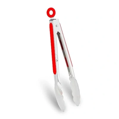 Immagine di WINPOST Pinze da cucina in acciaio inox, 27 cm, manico antiscivolo resistente al calore, ideale per cucinare, insalata, grigliare e barbecue (27 rosso)