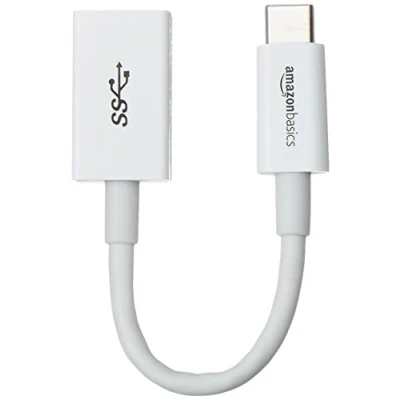 Immagine di Amazon Basics Cavo convertitore da USB C A 3.1 Gen 1 adattatore femmina, velocità 5 Gbps, certificazione IF, per laptop, tablet, telefoni, bianco
