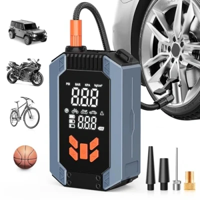 Immagine di compressore Aria Portatile,4 modalità Air Pump Elettrica 150PSI Gonfia Gomme Auto Portatile con Schermo LCD Digitale e Torcia LED, Mini Portatile,Adatto per Auto, Moto, Bici, Palla