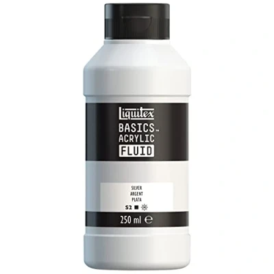 Immagine di LIQUITEX 8870437 Basics Fluid, pitura acrilica di consistenza fluida, asciugatura rapida, resistente alla luce, impermeabile, a base d&#039;acqua, flacone da 250 ml, Argento