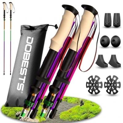 Immagine di DOBESTS Bastoni da trekking per nordic walking in alluminio e carbonio, con cuscinetto gomma extra borsa il trasporto, pieghevoli, leggeri, unisex (Multicolore manico sughero)