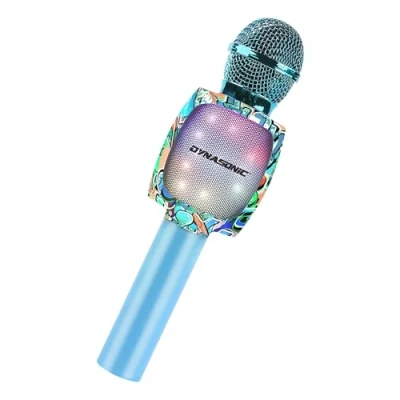 Immagine di DYNASONIC microfono per karaoke Bluetooth, giocattoli bambini e bambine, senza fili, portatile, con luci LED bambini, regali originali (DM 05 blu)
