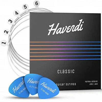 Immagine di HAVENDI® Corde per chitarra da concerto in nylon, classica rivestita argento (set 6 corde, con 3 plettri