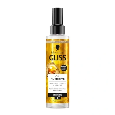 Immagine di Schwarzkopf Gliss Oil Nutritive Balsamo spray Express Nutriente 200ml, Leave in conditioner con Omega 9 e Olio di Marula, senza risciacquo termoprotettore per capelli danneggiati