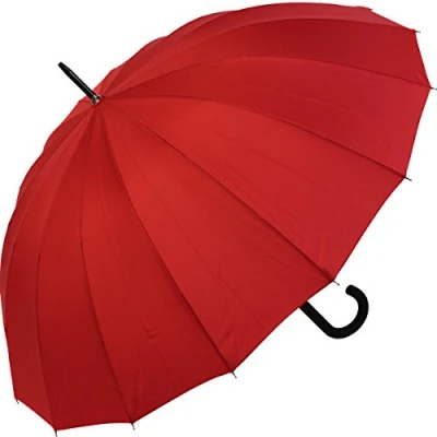 Immagine di iX brella Ombrello lungo, di alta qualità, 16 pezzi, con sistema automatico resistente alle tempeste, Colore: rosso, 100,