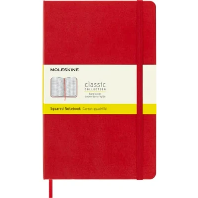 Immagine di Moleskine Classic Notebook, Taccuino a Quadretti, Copertina Rigida e Chiusura ad Elastico, Formato Large 13 x 21 cm, Colore Rosso Scarlatto, 240 Pagine