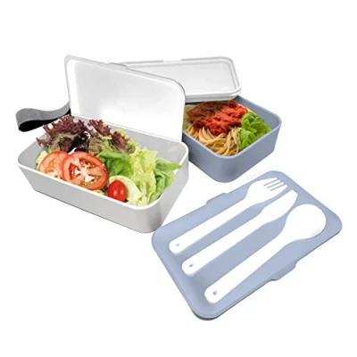 Immagine di NERTHUS FIH 666 Lunch Box ermetica Doppia con Posate, 2 contenitori ermetici e 3 Posate Resistenti, Adatta al Forno a microonde alla lavastoviglie, 18,.5 x 11,1 10 cm
