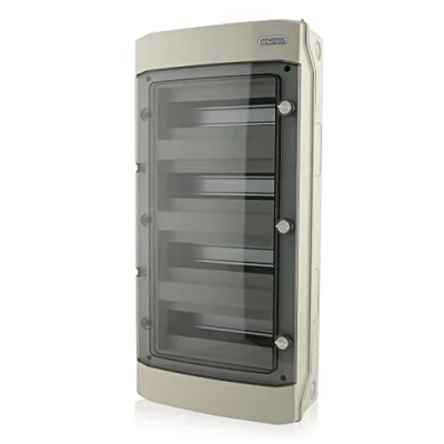 Immagine di scatola dei fusibili per ambienti umidi, 4 file, colore grigio, 48 TE, IP65, con porta trasparente, distributore di corrente, distribuzione