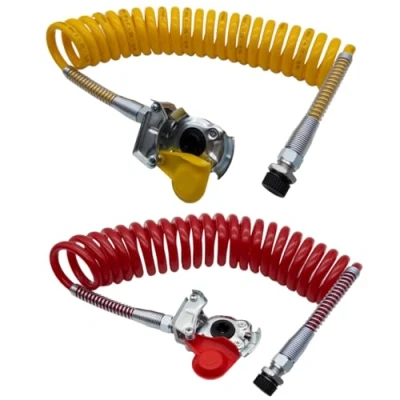 Immagine di SERTPLAS m22 Rullo ad aria compressa, tubo a chiocciola con protezione antipiega giallo e rosso incl. testa frizione valvola, per trattori,