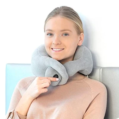 Immagine di InnovaGoods Cuscino Cervicale Massaggiatore Newor, Allevia Tensione Collo, Design Ergonomico, Massaggio a Vibrazione 2 Intensità, Grigio, Cotone