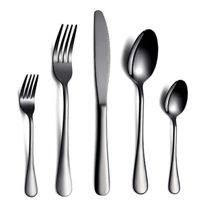 Immagine di HOMQUEN Set Posate e Nere, 30 Pezzi forchette Coltello in Acciaio Inox per 6 Persone (Nero, Set)