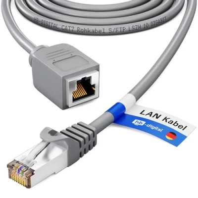 Immagine di HB DIGITAL cavo LAN grezzo CAT 7, 3 m, per di rete Ethernet, RJ45, maschio a femmina 10 Gbps, S/FTP, rame PIMF, grigio