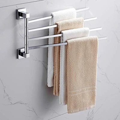 Immagine di Melairy SUS304 Portasciugamani Cromato In Acciaio INOX Con 4 Barre Girevoli Porta Asciugamani Da Parete Per Cucina Bagno, WC (4 Braccia)