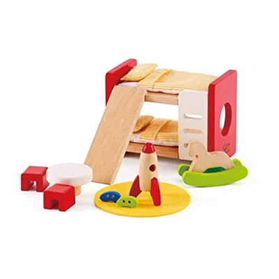 Immagine di Hape Children’s Room , Highly Detailed Kid’s Doll House Furniture Set Including Bunk Beds, Table, Chairs and Rocket Ship