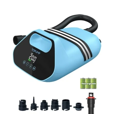 Immagine di TOPUMP 7800 mAh Pompa Elettrica SUP TPS300, ad Alta Pressione 20 PSI Paddle Board Intelligente, DC 12V Auto Spento Compressore Ricaricabile Portatile Gonfiaggio e Sgonfiaggio a Due Stadi