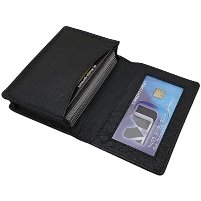 Immagine di myledershop Porta carte di credito in pelle vitello o bufalo MJ Design Germany con protezione RFID e NFC (Pelle nero)