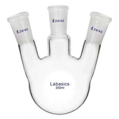 Immagine di Labasics 250ml RBF Pallone Vetro Laboratorio a 3 Angolato Colli, Neck Round Bottom Flask con Giunto Esterno Conico Standard 24/40